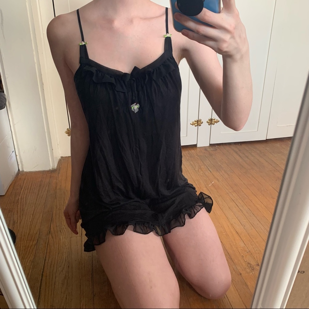 Betsy Johnson Intimates black ruffle slip dress